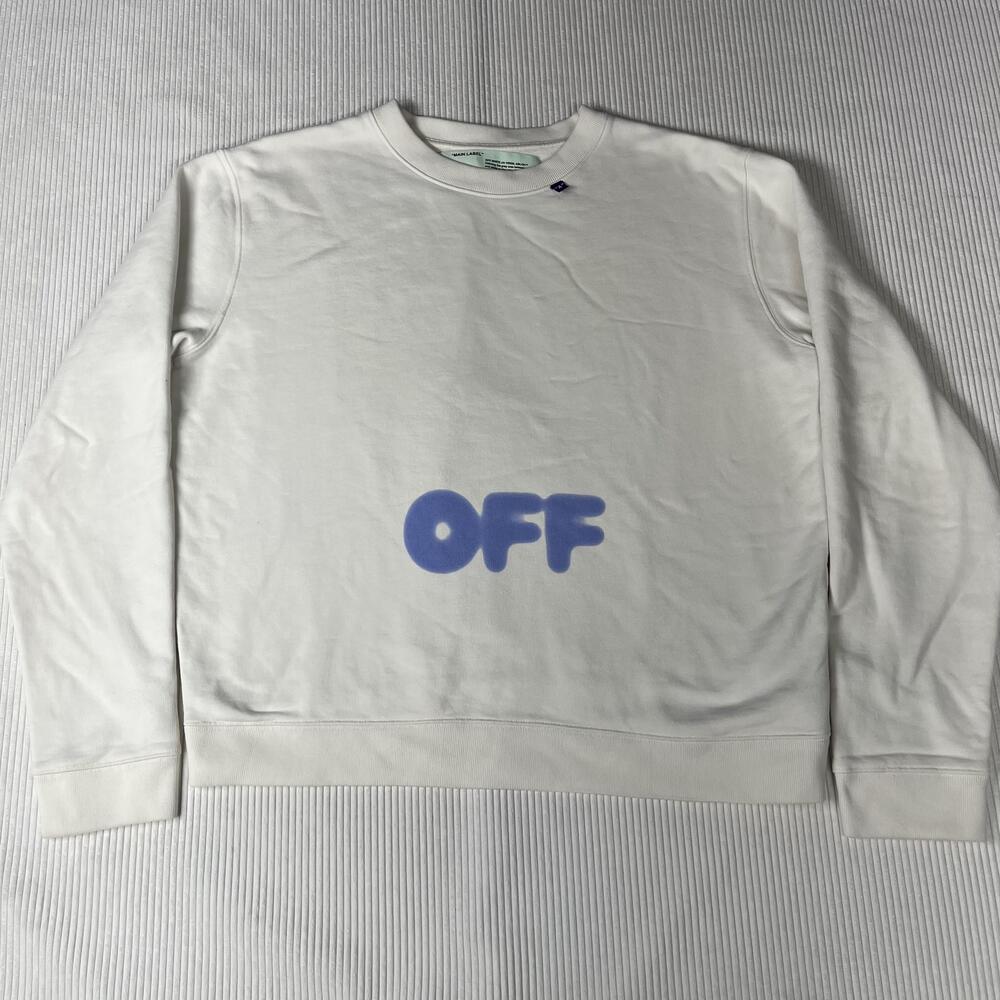 Off-White Sweatshirt Mens Medium White OFF WHITE Bubble Logo Pullover Fleece